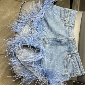 Blue denim feather shorts